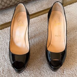 Christian Louboutin Black Patent Peep Toe Pumps